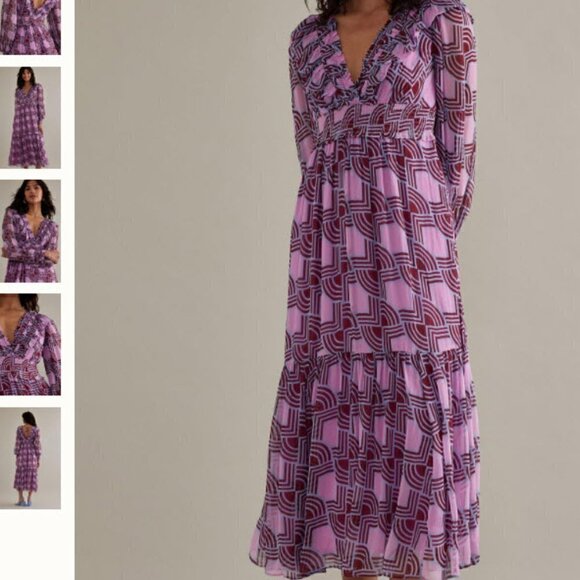 NEW Anthropologie Ruffle V-Neck Long-Sleeve Midi Dress X SMALL - Picture 11 of 11